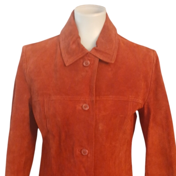 Jacklym Smith Genuine Suede Red Leather Button Down Jacket Size Small - Picture 2 of 11